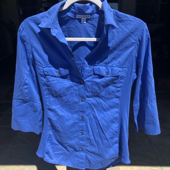 JAMES PERSE BUTTON DOWN SIDE PANEL BLUE WO… - Picture 6 of 16